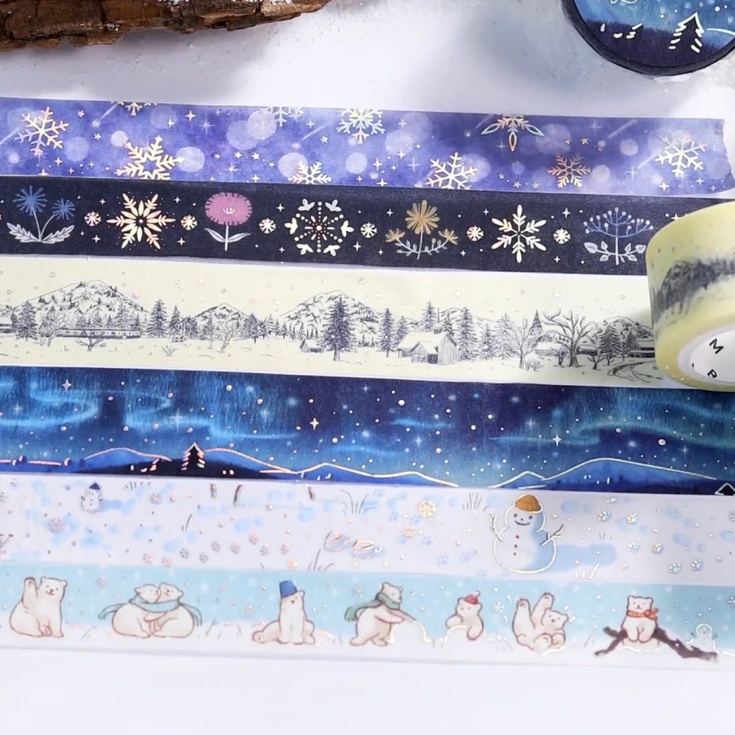 BGM Winter Exclusive Holographic Foiled Washi Tape 2024 Limited Edition 15mm - Floral Pattern