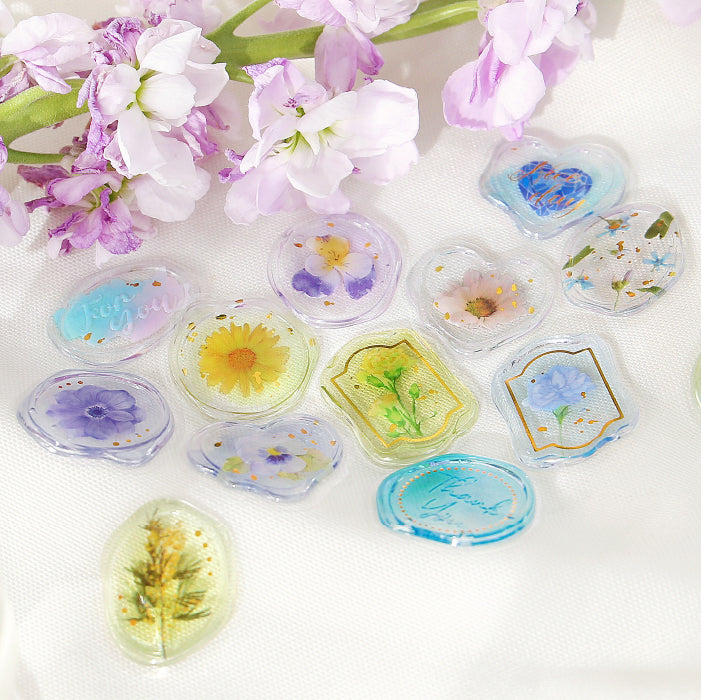 BGM Dream & Floral Clear Faux Wax Seal Flake Stickers - Dream・Sea