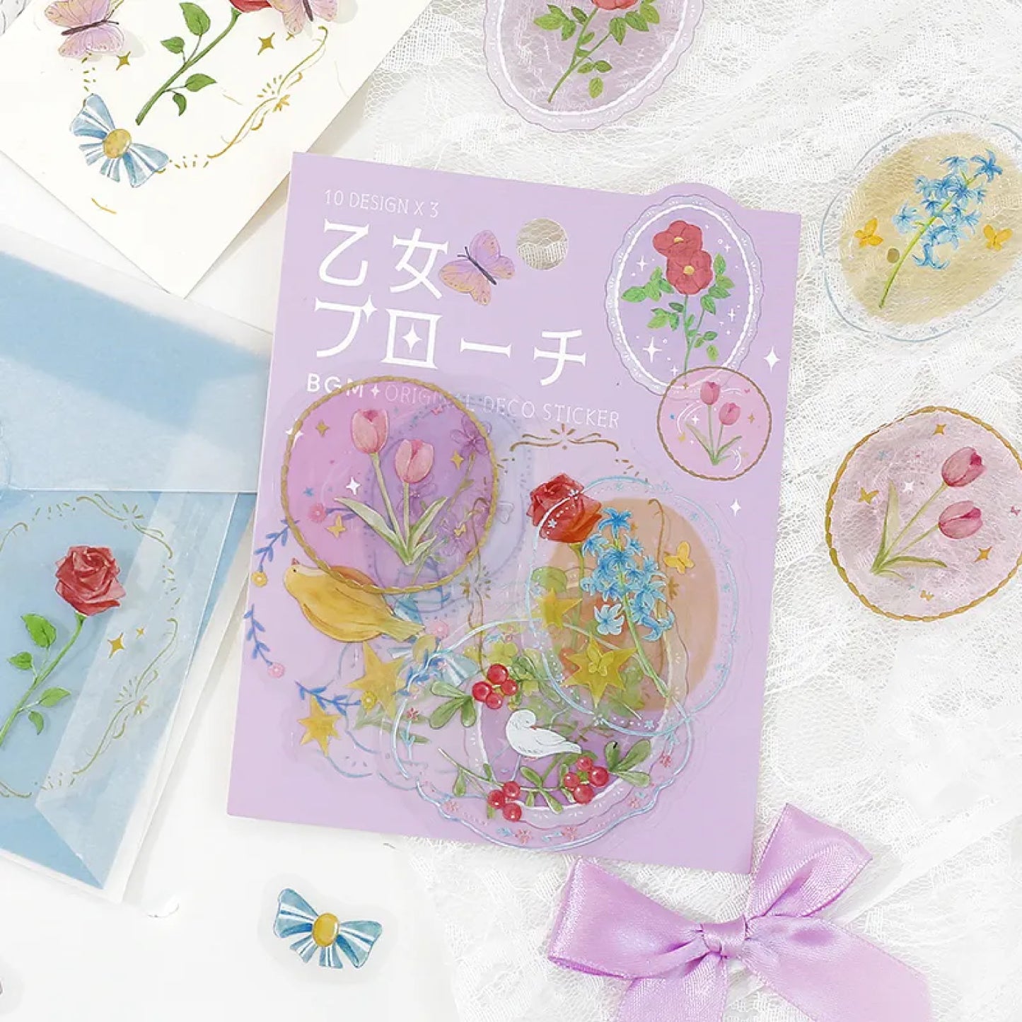 BGM Girl's Brooch Clear Seal Flake Stickers - Flower