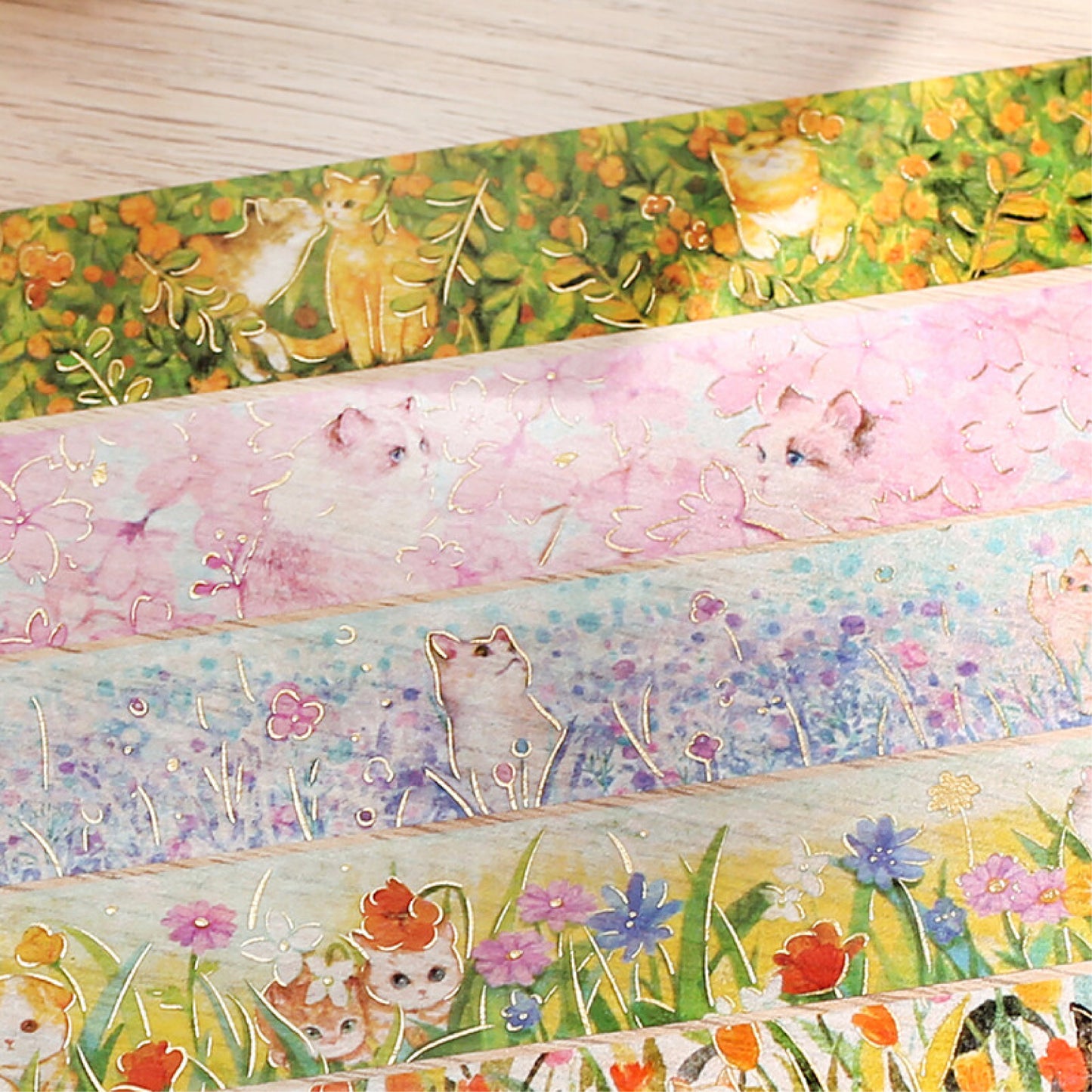 BGM Gold Foiled Flower & Cat Washi Tape - Blossom