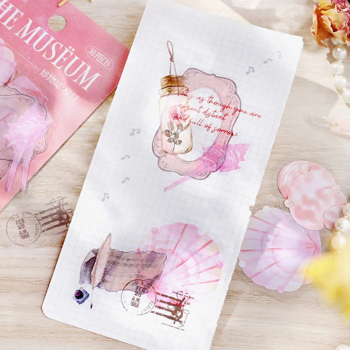 BGM Natural History The Museum Clear Flake Stickers - Cherry Blossom Shell