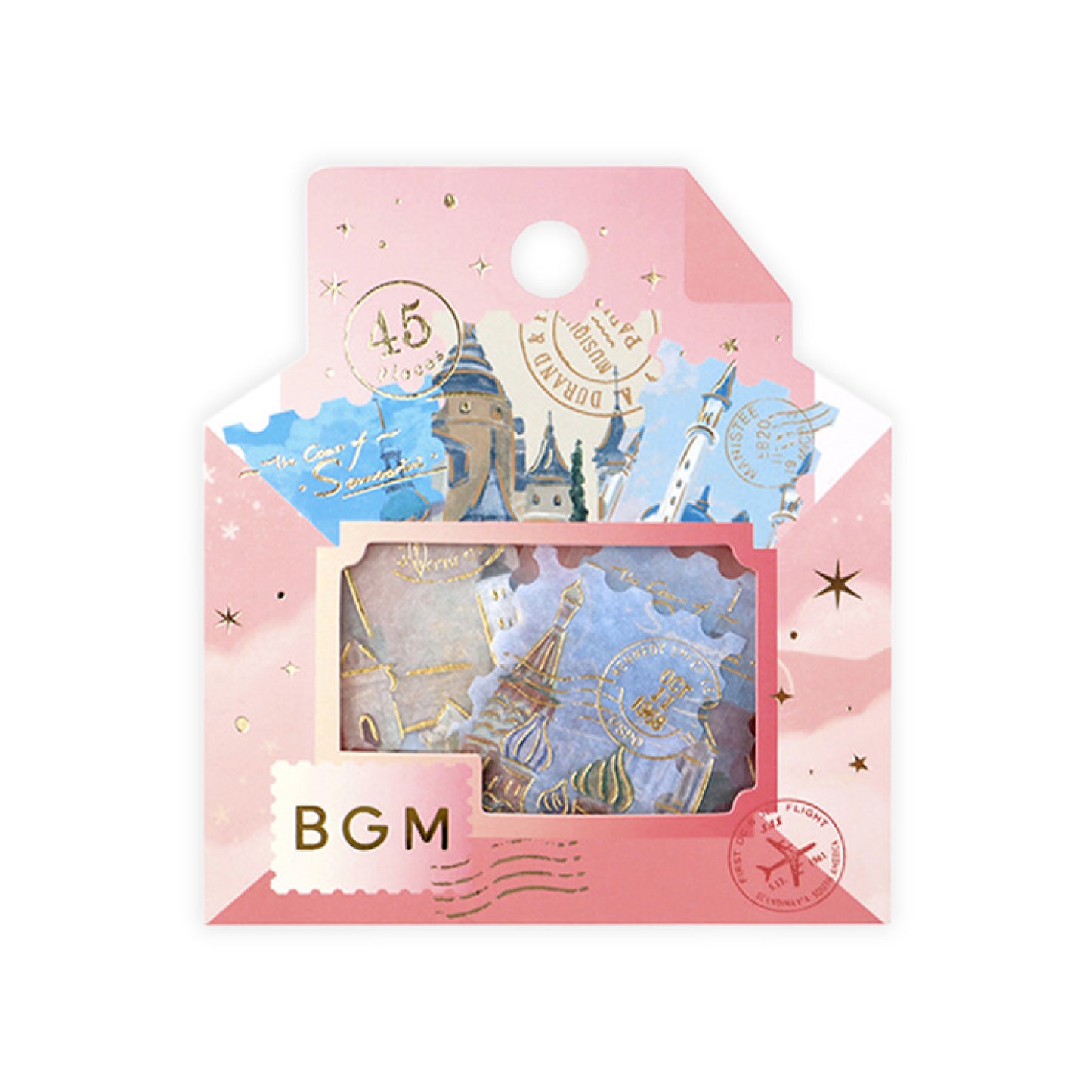 BGM Post Office Postage Stamp Gold Foiled Flake Seal Stickers - Around The World