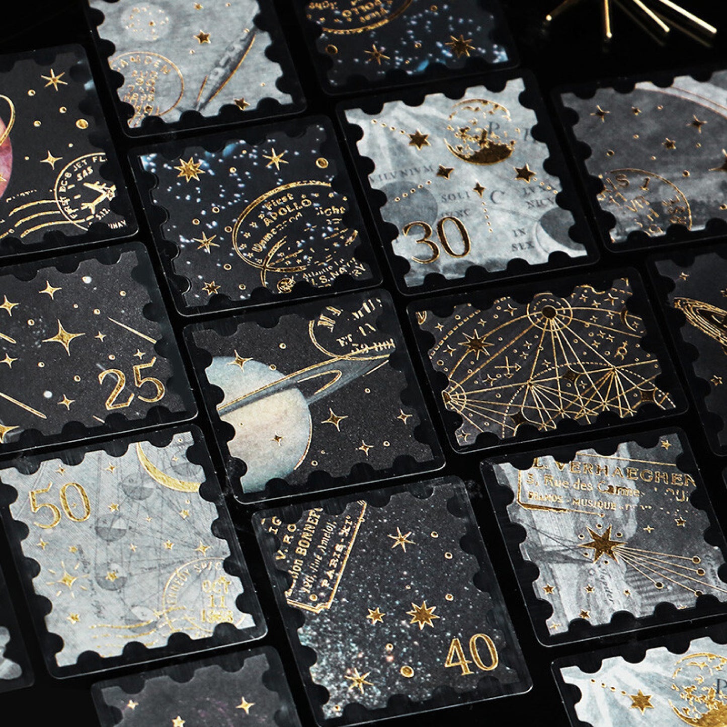 BGM Post Office Postage Stamp Gold Foiled Flake Seal Stickers - Astronomy