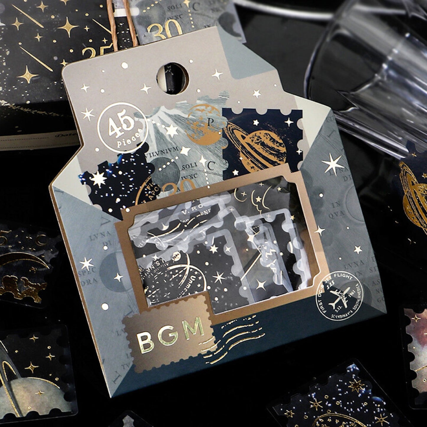 BGM Post Office Postage Stamp Gold Foiled Flake Seal Stickers - Astronomy
