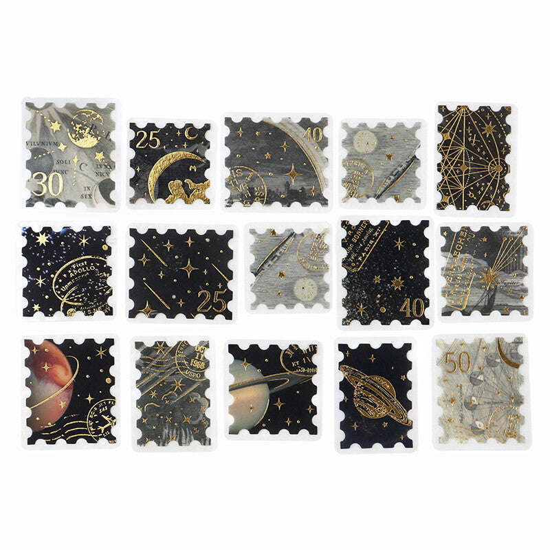 BGM Post Office Postage Stamp Gold Foiled Flake Seal Stickers - Astronomy