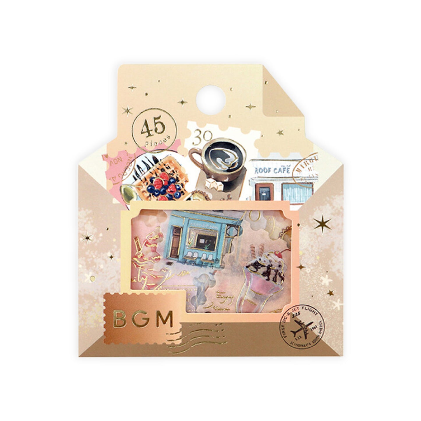 BGM Post Office Postage Stamp Gold Foiled Flake Seal Stickers - Coffee Day