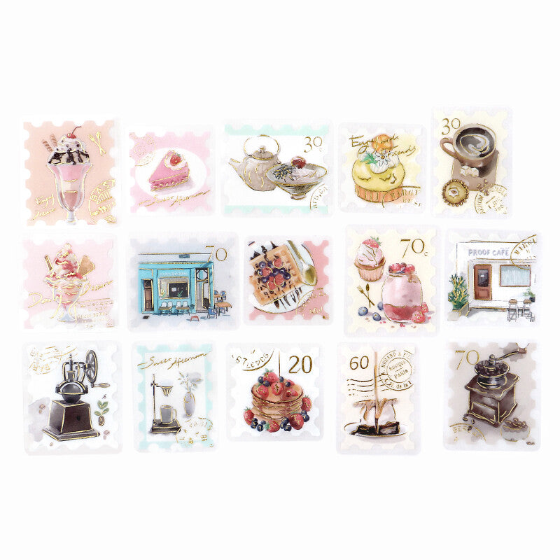 BGM Post Office Postage Stamp Gold Foiled Flake Seal Stickers - Coffee Day