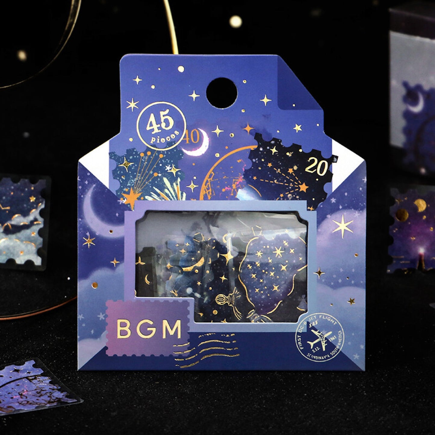 BGM Post Office Postage Stamp Gold Foiled Flake Seal Stickers - Shooting Star