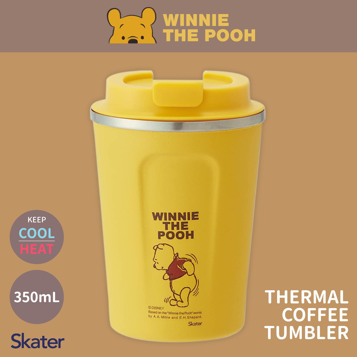 Skater Winnie The Pooh Stainless Steel Thermal Coffee Cup Tumbler STBC3F 350mL