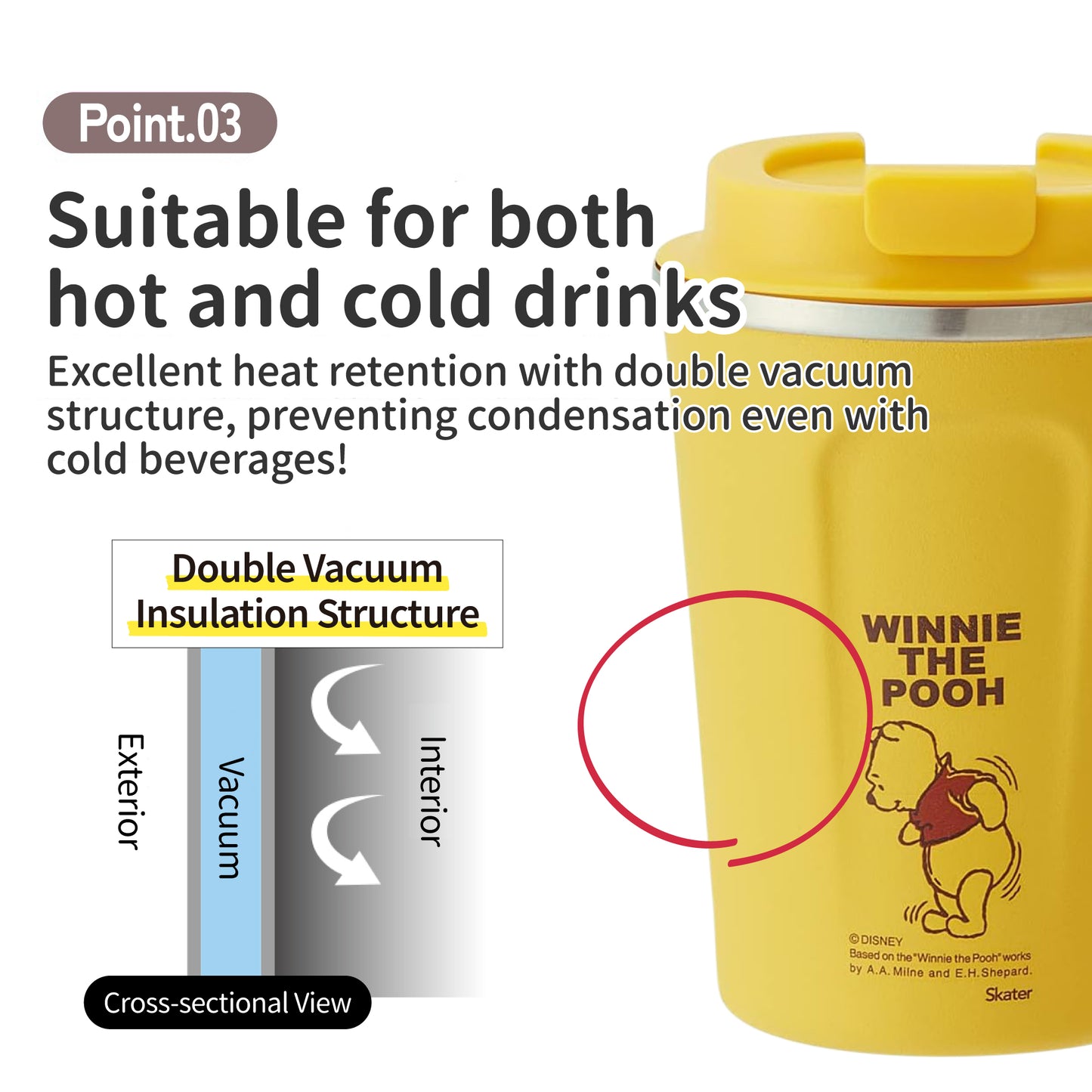 Skater Winnie The Pooh Stainless Steel Thermal Coffee Cup Tumbler STBC3F 350mL