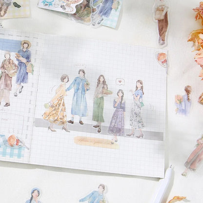 BGM Coordinate Watercolor Fashion Figures Flake Stickers - Green