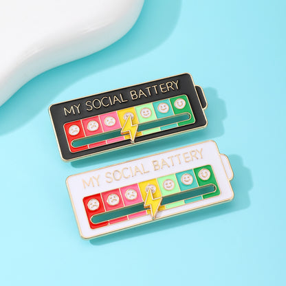 Social Battery Slider Enamel Brooch Pin - White