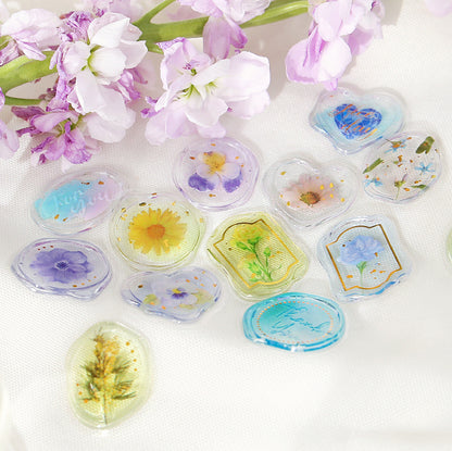 BGM Dream & Floral Clear Faux Wax Seal Flake Stickers - Floral Jewel Box・Blue