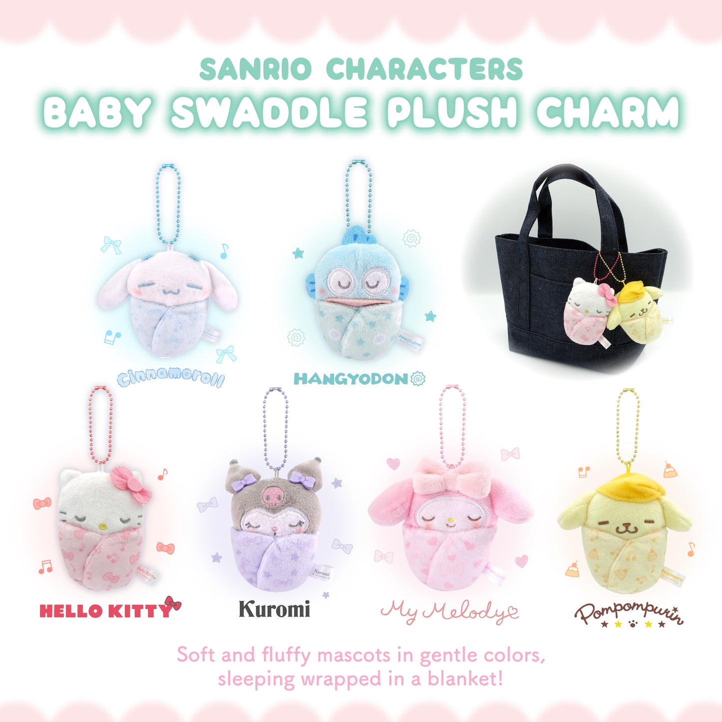 Sanrio Characters Baby Swaddle Plush Charm - Kuromi