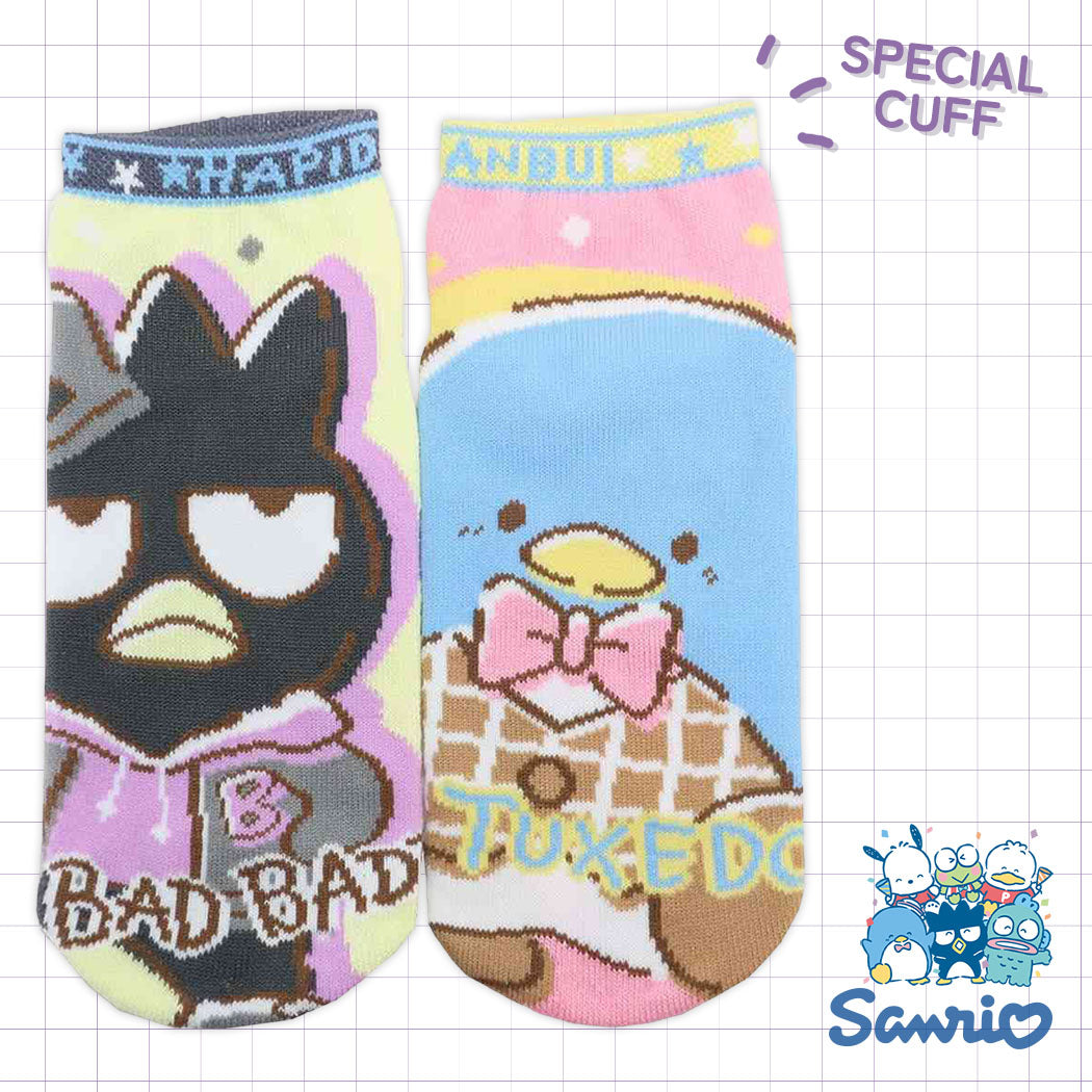 Sanrio Hapidanbui Jacquard Ankle Socks - Bad Badtz Maru & Tuxedosam