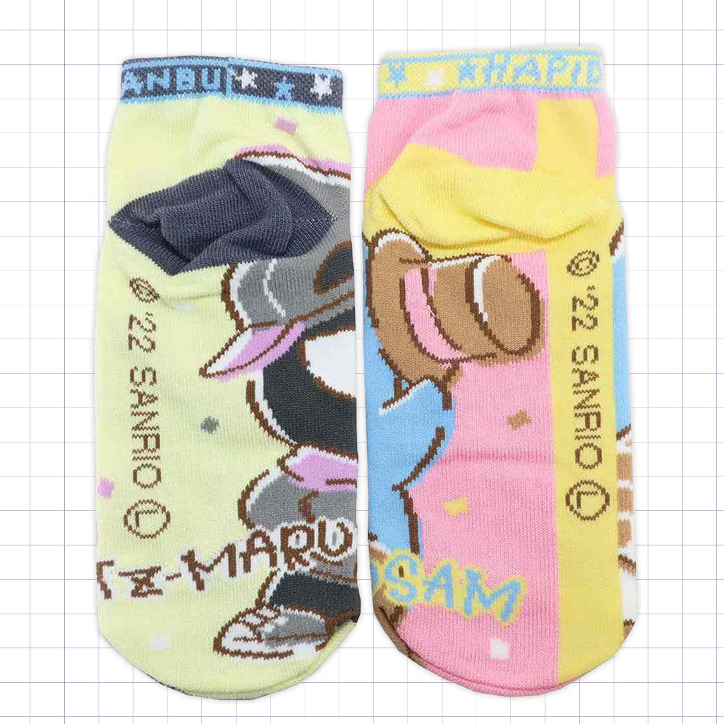 Sanrio Hapidanbui Jacquard Ankle Socks - Bad Badtz Maru & Tuxedosam