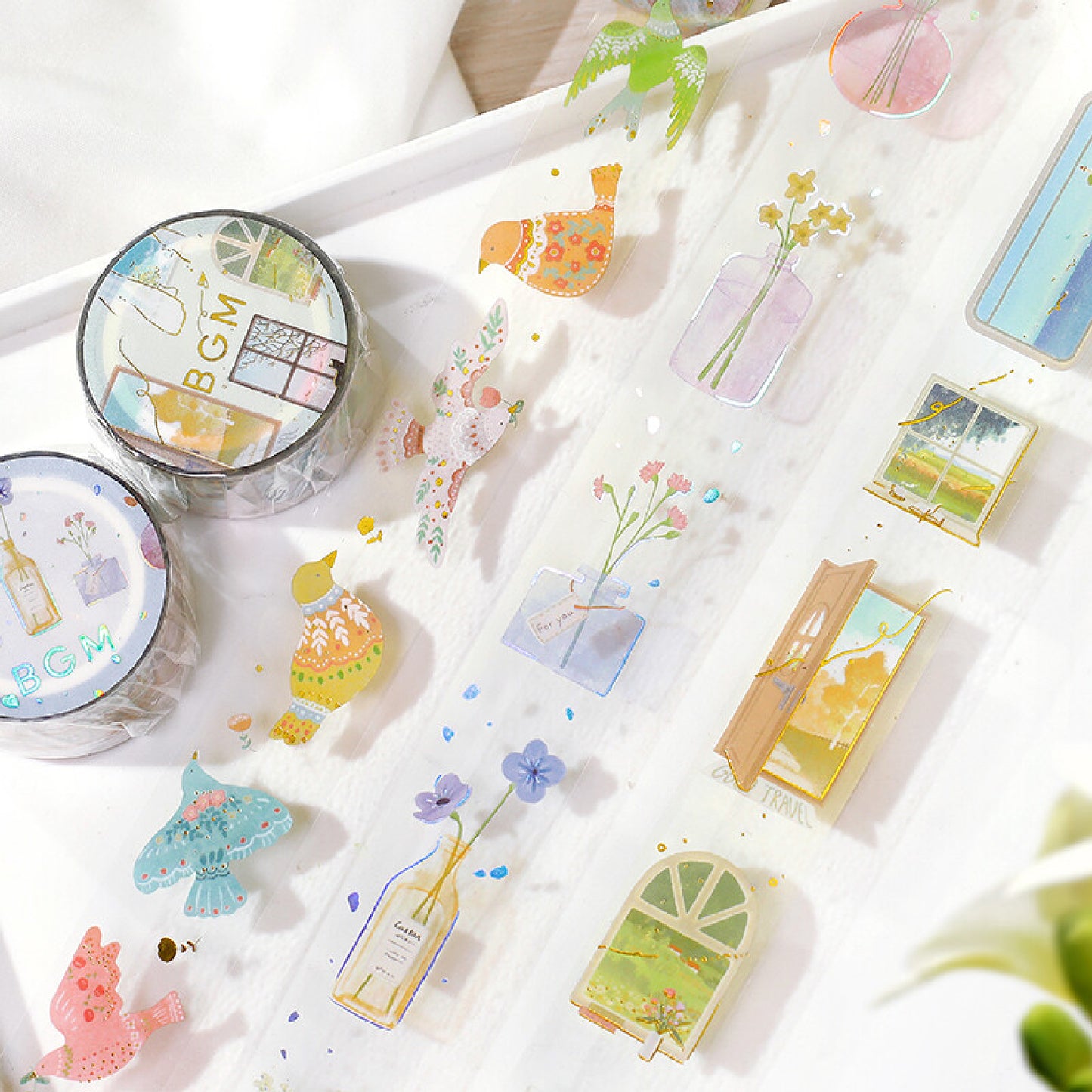 BGM Foiled LIFE Clear Tape - Bird Embroidery