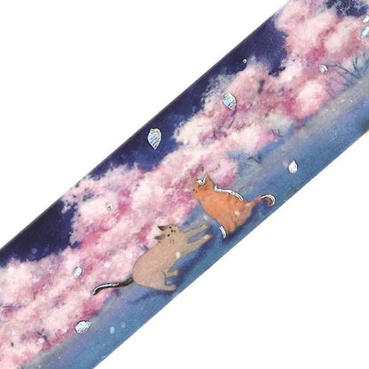 BGM Foiled Sakura Washi Tape 2026 Limited Edition - Night Blossoms & Cat