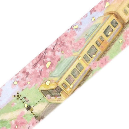 BGM Foiled Sakura Washi Tape 2026 Limited Edition - Sakura Blooming Train Street