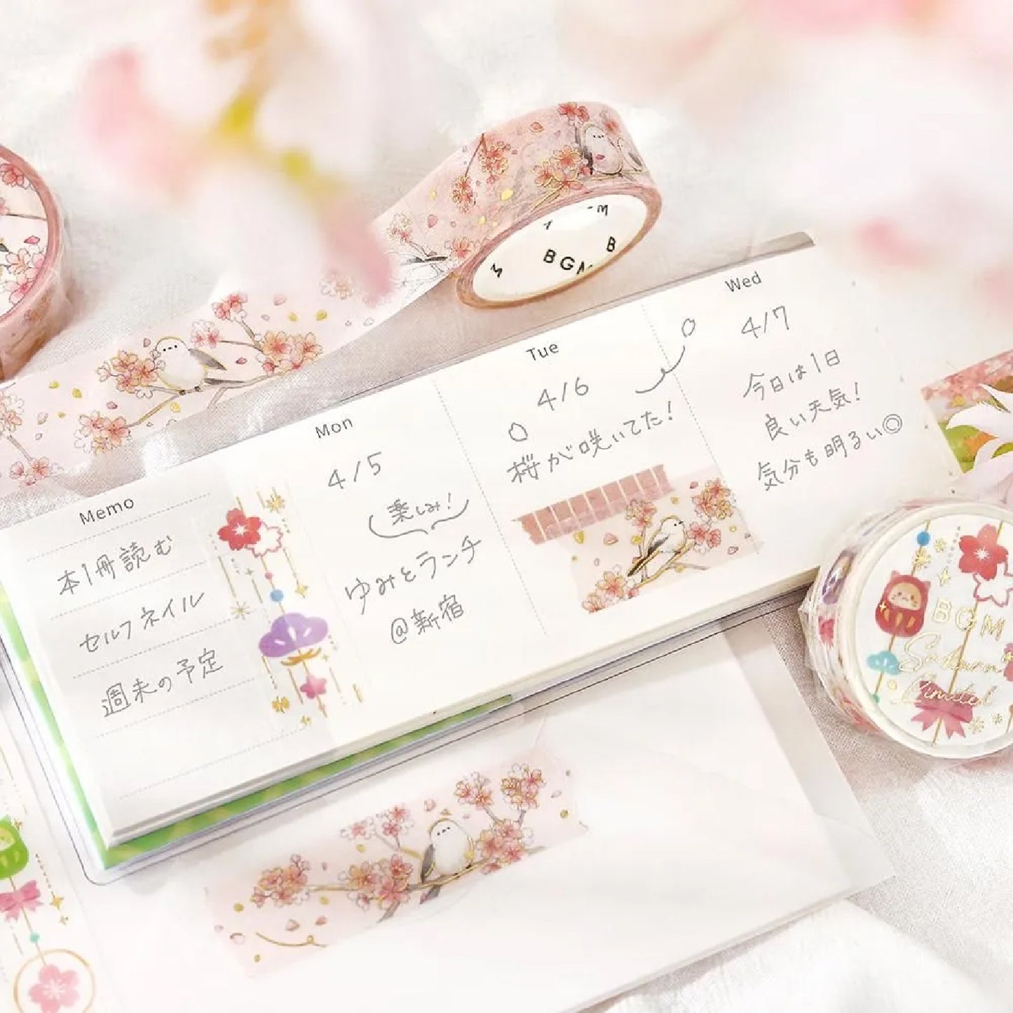 BGM Foiled Sakura Washi Tape 2026 Limited Edition - Sakura & Shima Enaga
