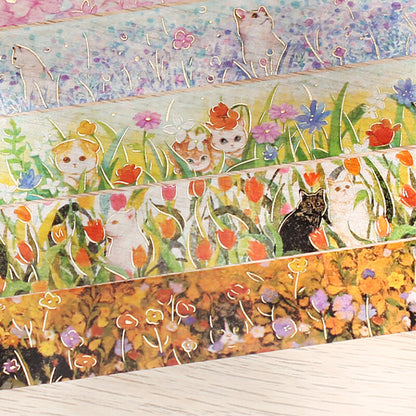 BGM Goldfoiled Flower & Cat Washi Tape - Afternoon Kitty