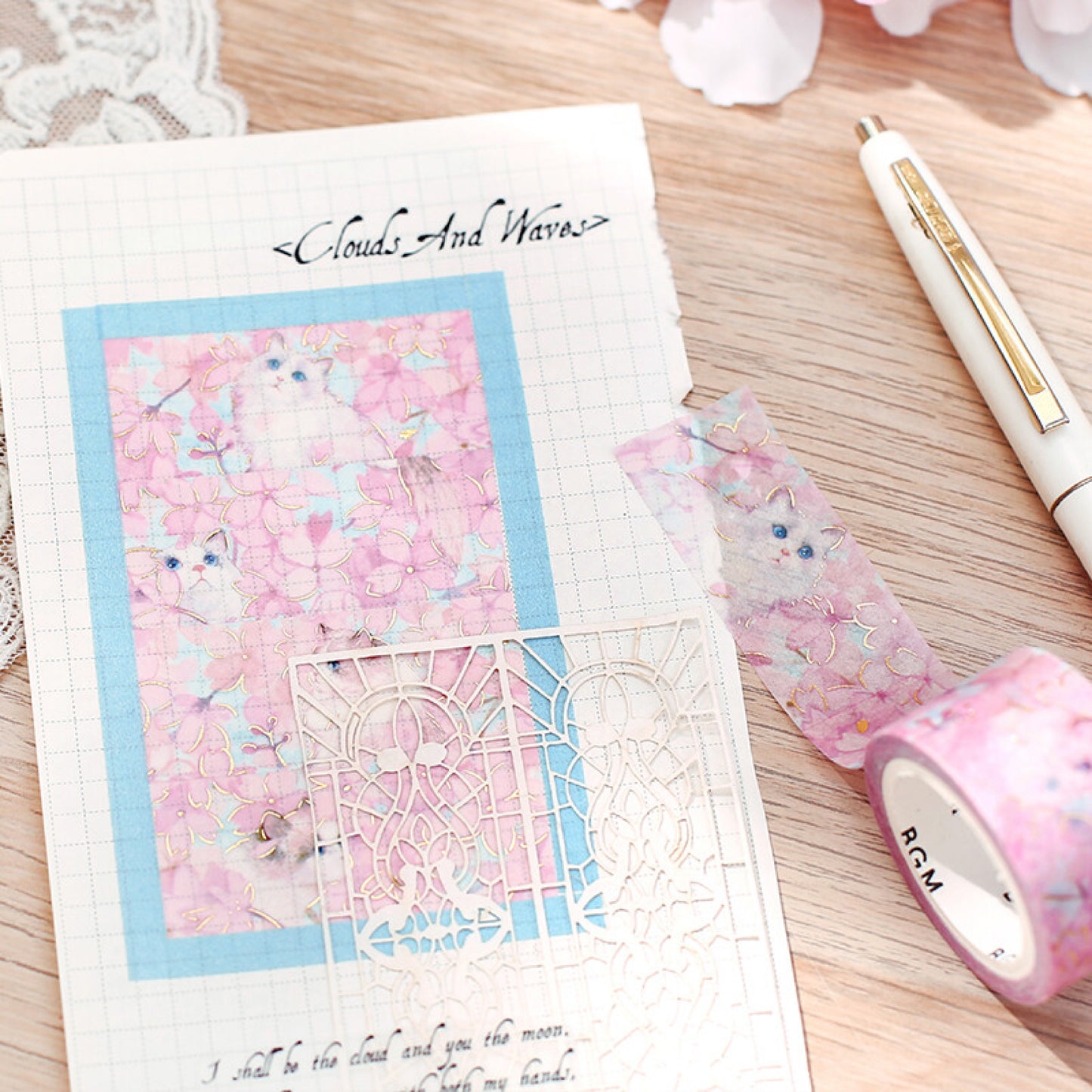 BGM Goldfoiled Flower & Cat Washi Tape - Blossom