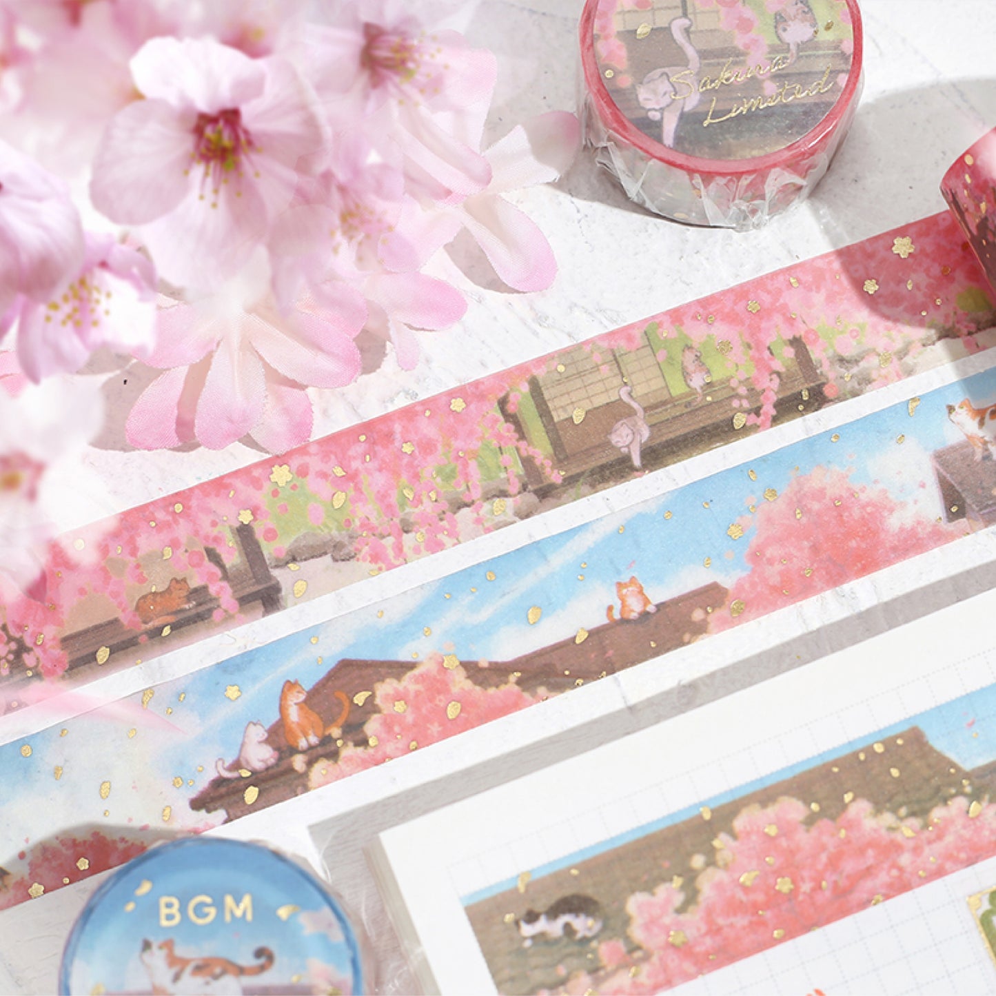 BGM Goldfoiled Sakura Washi Tape 2024 Limited Edition - Cat on The Roof