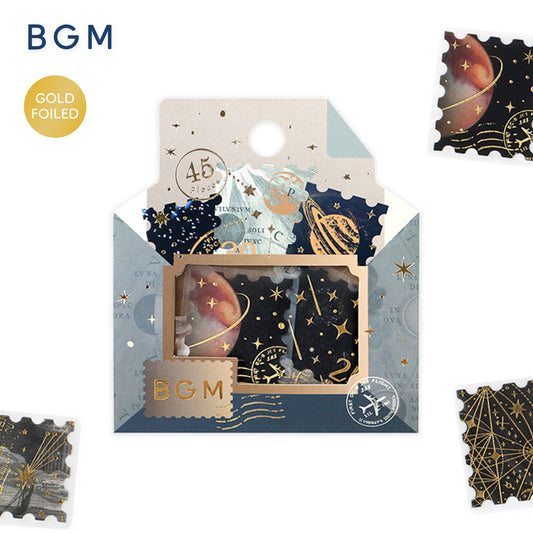 BGM Post Office Postage Stamp Gold Foiled Flake Seal Stickers - Astronomy