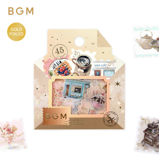 BGM Post Office Postage Stamp Gold Foiled Flake Seal Stickers - Coffee Day