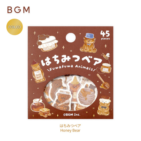 BGM Fuwafuwa Fluffy Animals Foiled Flake Stickers - Honey Bear