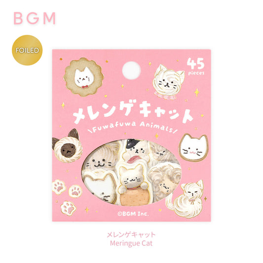 BGM Fuwafuwa Fluffy Animals Foiled Flake Stickers - Meringue Cat