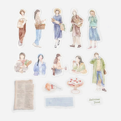 BGM Coordinate Watercolor Fashion Figures Flake Stickers - Bakery