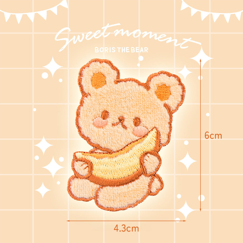 Petit Animals and Tea Time Embroidery Sticker Patch - Bear & Melon