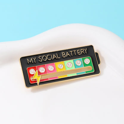 Social Battery Slider Enamel Brooch Pin - Black