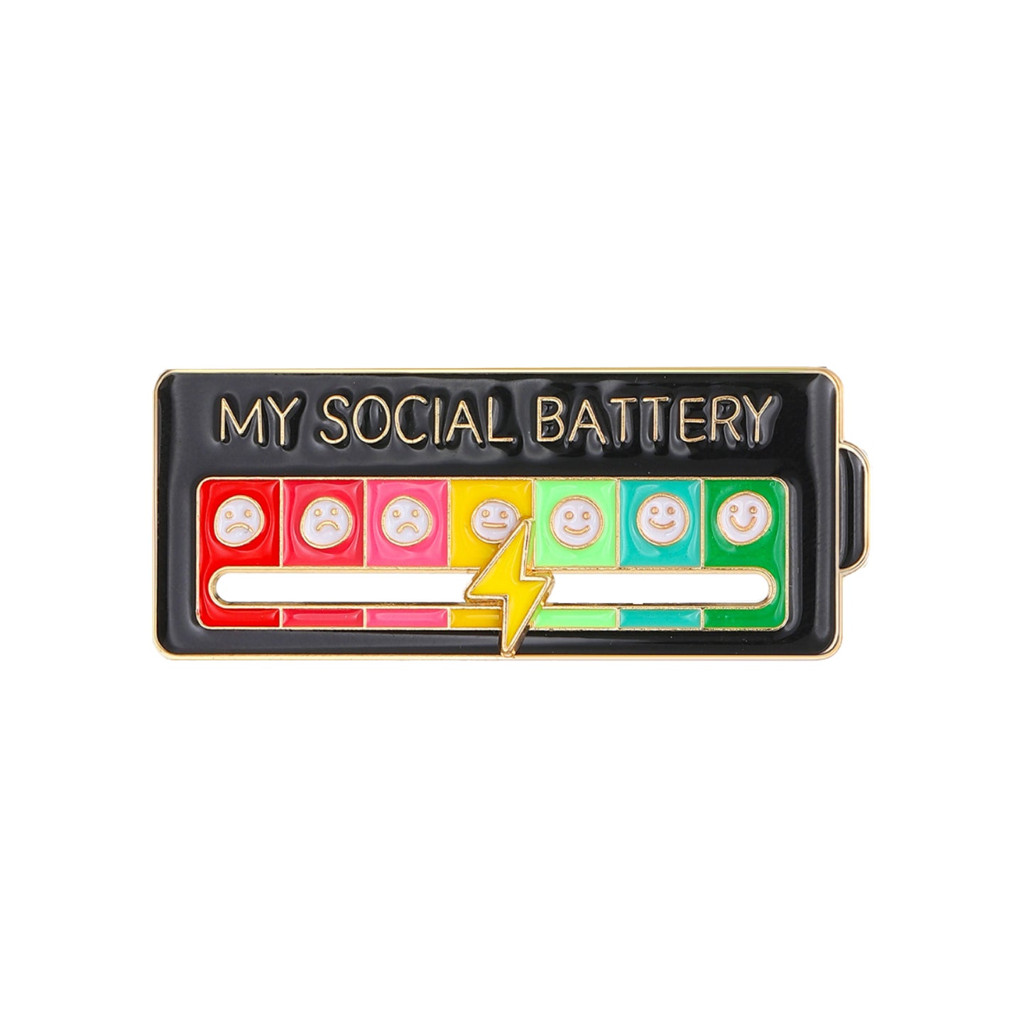 Social Battery Slider Enamel Brooch Pin - Black