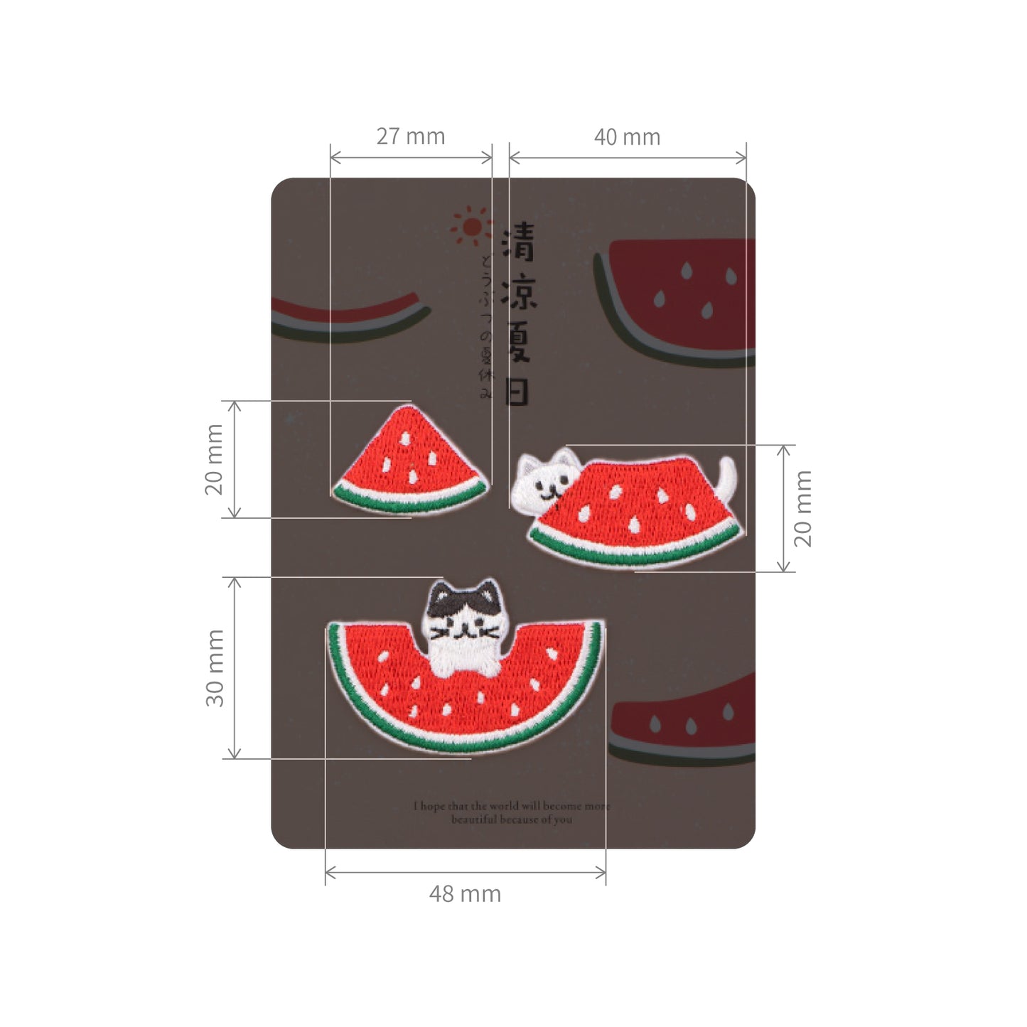 Cute Animal Summer Vacation Embroidery Sticker Patches (3 in 1) - Cat & Watermelon