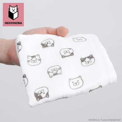 Nekonoba Gauze Face Towel/ Handkerchief Set of 2 (270×270mm) - Cat Faces