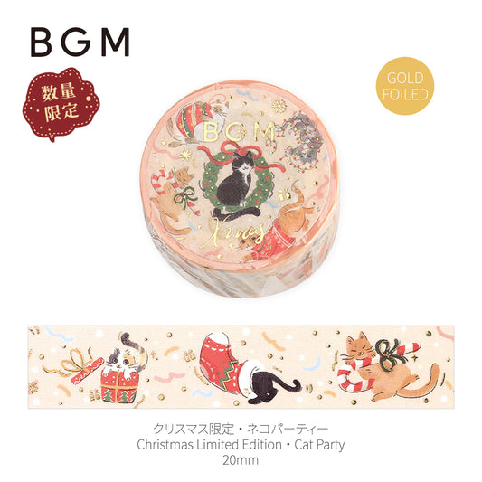 BGM Goldfoiled Christmas Washi Tape 2024 Limited Edition 20mm - Cat Party