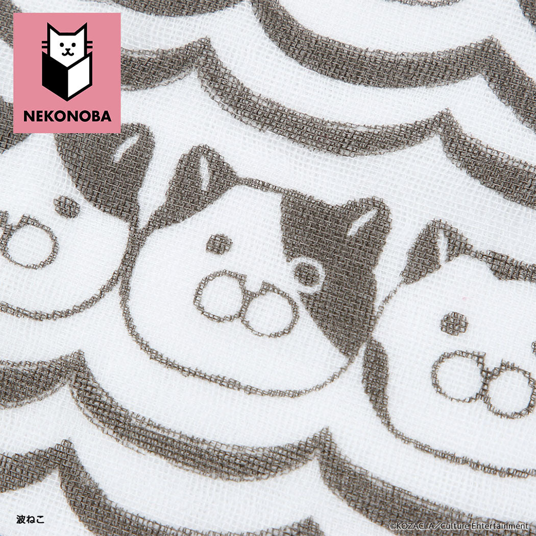 Nekonoba Gauze Face Towel/ Handkerchief Set of 2 (270×270mm) - Cat Waves