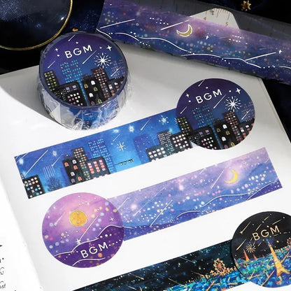 BGM LIFE Goldfoiled Night of Shooting Stars Washi Tape - City