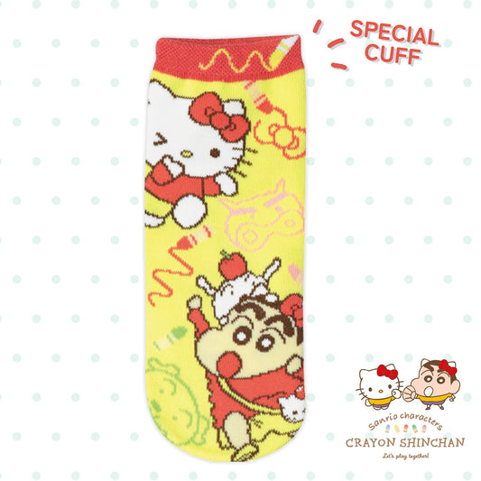 Crayon Shinchan × Sanrio Jacquard Ankle Socks - Shinchan & Hello Kitty