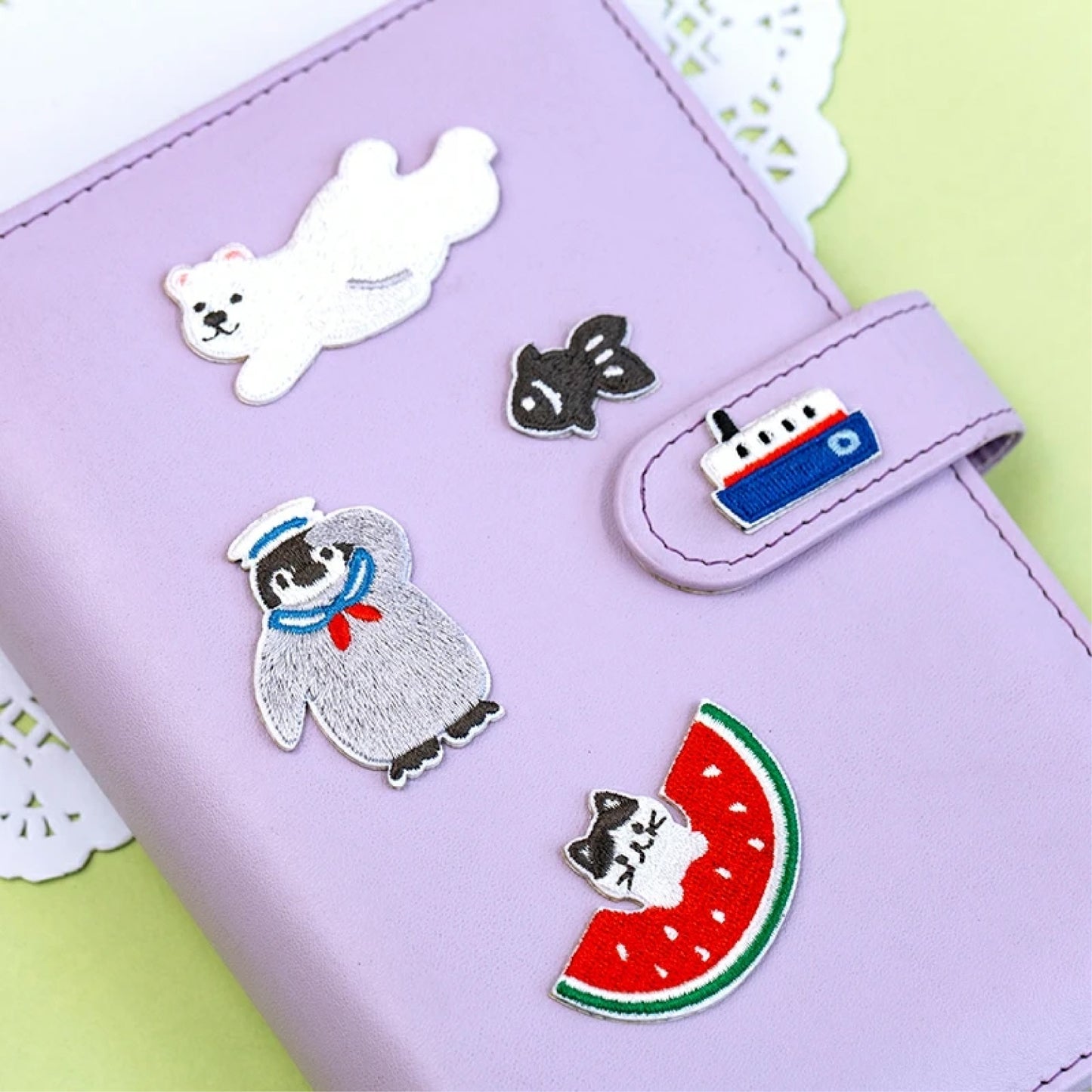 Cute Animal Summer Vacation Embroidery Sticker Patches (3 in 1) - Cat & Watermelon