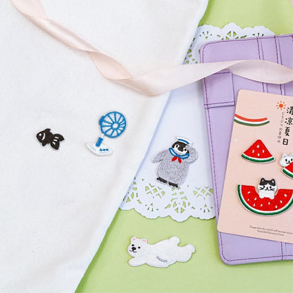 Cute Animal Summer Vacation Embroidery Sticker Patches (3 in 1) - Cat & Watermelon