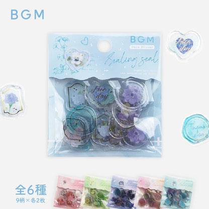 BGM Dream & Floral Clear Faux Wax Seal Flake Stickers - Floral Jewel Box・Blue