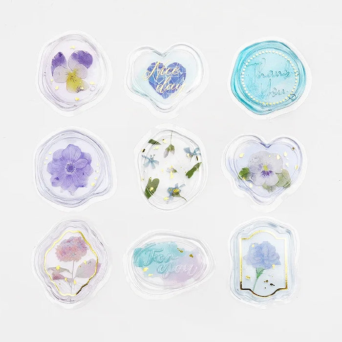 BGM Dream & Floral Clear Faux Wax Seal Flake Stickers - Floral Jewel Box・Blue