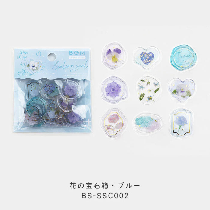 BGM Dream & Floral Clear Faux Wax Seal Flake Stickers - Floral Jewel Box・Blue