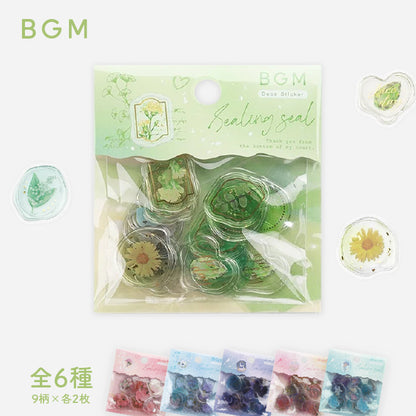 BGM Dream & Floral Clear Faux Wax Seal Flake Stickers - Floral Jewel Box・Green