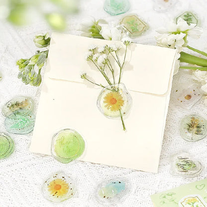 BGM Dream & Floral Clear Faux Wax Seal Flake Stickers - Floral Jewel Box・Green