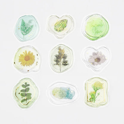 BGM Dream & Floral Clear Faux Wax Seal Flake Stickers - Floral Jewel Box・Green