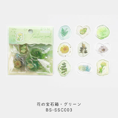 BGM Dream & Floral Clear Faux Wax Seal Flake Stickers - Floral Jewel Box・Green